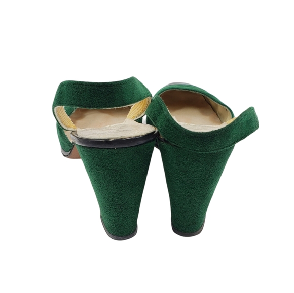 Vintage MCM Green Suede Patent Leather Heels Slingback Block Heel Mary Jane - Picture 4 of 11